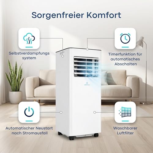 Aironex Mobiles Klimagerät 7000 BTU – Klimaanlage Weiß – Klimagerät mit Fensterabdichtung – Leise Klimaanlage mit Fernbedienung – Mobiles Klimagerät für Schlafzimmer, Wohnzimmer und Büro – Bild 9