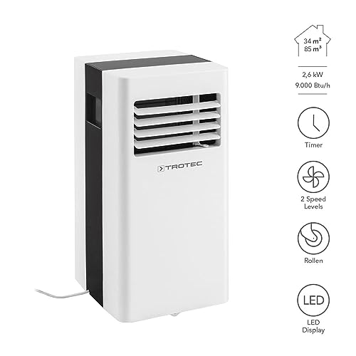 TROTEC PAC 2600 X mobile Klimaanlage 3-in-1 Kühlung, Ventilation, Entfeuchtung Monoblock-Klimagerät 2,6 kW 9.000 BTU/h für Raumgrößen bis 34 m² und 85 m³ 2 Ventilationsstufen – Bild 2