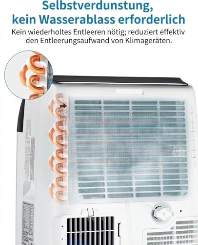 Tragbare Klimaanlage 12000 BTU, 3-in-1 Klimagerät mit Fernbedienung, 48 dB Leise, Selbstverdampfungstechnologie, Entfeuchtung 80 Pints/Tag, Mobile Klimaanlage für Wohnung Büro Schlafzimmer Weiß – Bild 2