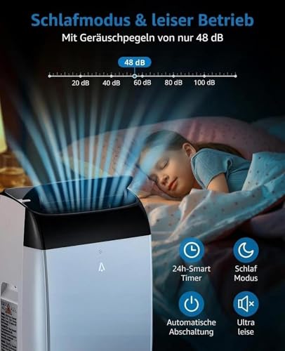 Tragbare Klimaanlage 12000 BTU, 3-in-1 Klimagerät mit Fernbedienung, 48 dB Leise, Selbstverdampfungstechnologie, Entfeuchtung 80 Pints/Tag, Mobile Klimaanlage für Wohnung Büro Schlafzimmer Weiß – Bild 5