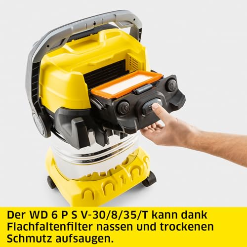 Kärcher Nass-/Trockensauger WD 6 P S V-30/8/35/T, mit extra langem 8 m Kabel & 3,5 m Saugschlauch für maximale Reichweite, inkl. Steckdose, Flachfaltenfilter, Filterbox, 1.300 W, 30l Edelstahlbehälter – Bild 3