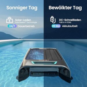 Alternative view of AIPER EcoSurfer S2 Solar Pool Skimmer Roboter, Poolroboter Akku mit App-Steuerung, 24/7 Oberflächenreinigung, Solar- & DC-Ladung, intelligente Hinderniserkennung, 150 µm Filter, OTA-Updates