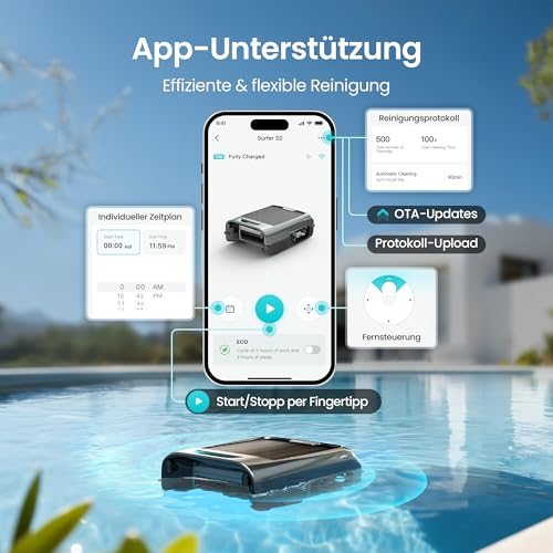 AIPER EcoSurfer S2 Solar Pool Skimmer Roboter, Poolroboter Akku mit App-Steuerung, 24/7 Oberflächenreinigung, Solar- & DC-Ladung, intelligente Hinderniserkennung, 150 µm Filter, OTA-Updates – Bild 3