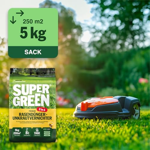 Supergreen Rasendünger mit Unkrautvernichter 2in1 Langzeit bis 75 Tage | 5kg | NPK 22-5-5 für dichten, sattgrünen, unkrautfreien Rasen in 14 Tagen | Effektiv gegen Unkraut | Premium Qualität – Bild 3