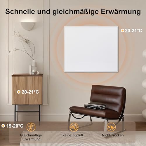 FrauSonne Infrarotheizung Wandmontage 800W, Infrarot Wandheizung – Energiesparender Elektroheizung mit Überhitzungsschutz, Geräuschlose Elektroheizkörper für Schlafzimmer, Bad und Büro – TÜV – Bild 4