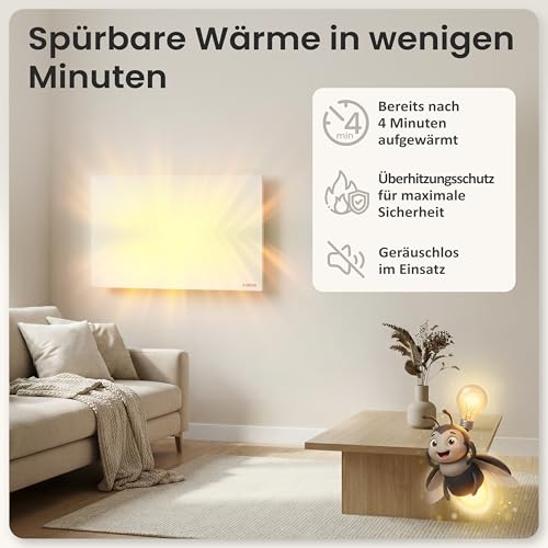 AUROM Infrarotheizung 300W – Infrarotheizung Wandmontage & Deckenmontage – Infrarot Wandheizung aus Metall – Elektrische Heizung für Innenräume (300, Watt) – Bild 2