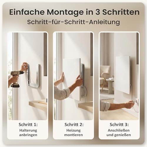 AUROM Infrarotheizung 300W – Infrarotheizung Wandmontage & Deckenmontage – Infrarot Wandheizung aus Metall – Elektrische Heizung für Innenräume (300, Watt) – Bild 3