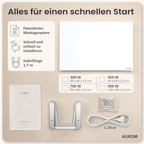 AUROM Infrarotheizung 300W – Infrarotheizung Wandmontage & Deckenmontage – Infrarot Wandheizung aus Metall – Elektrische Heizung für Innenräume (300, Watt) – Bild 6