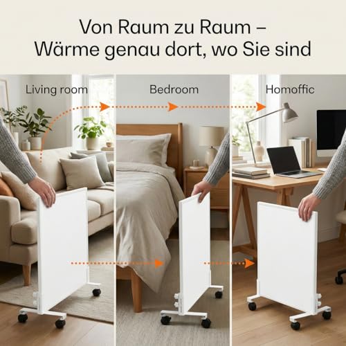 Hocosyme Infrarotheizung Standgerät 1000W mit Rollen, Bis 120°C in 1-3 Min, Bis 40% Energie Sparen, Mobil & Flexibel, Flüsterleise, V0-Schutz & Überhitzungsschutz, Für 10-25㎡ – Bild 3