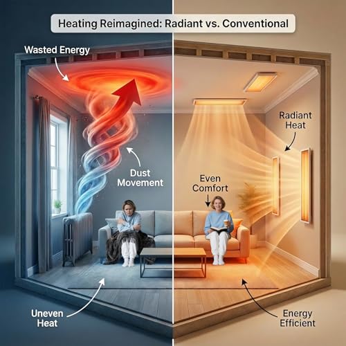 Hocosyme Infrarotheizung 600W mit Thermostat, Infrarotheizung Wandmontage, bis 120°C in 1-3 Min, für 6-12㎡, Flüsterleise, TÜV-Geprüft, V0-Schutz & Überhitzungsschutz, 3-Modus-Fernbedienung – Bild 4