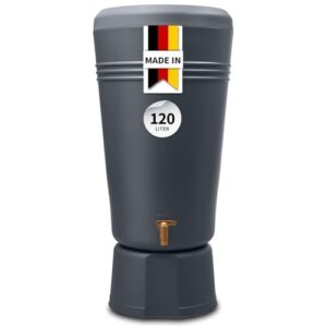4rain Azura 2in1 Regentonne 120 Liter Graphite Grey inkl. Pflanzschale und Unterstand - Regenfass mit Hahn - schmale Regenwassertonne in anthrazit - moderner Wassertank für den Garten als Wasserfass