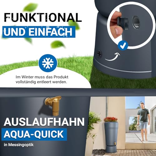 4rain Azura 2in1 Regentonne 120 Liter Graphite Grey inkl. Pflanzschale und Unterstand - Regenfass mit Hahn - schmale Regenwassertonne in anthrazit - moderner Wassertank für den Garten als Wasserfass – Bild 5