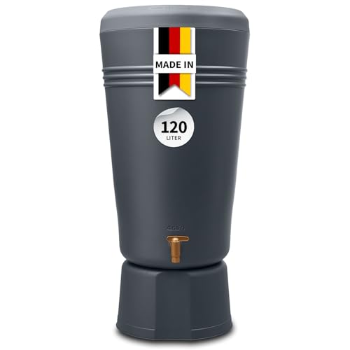 4rain Azura 2in1 Regentonne 120 Liter Graphite Grey inkl. Pflanzschale und Unterstand - Regenfass mit Hahn - schmale Regenwassertonne in anthrazit - moderner Wassertank für den Garten als Wasserfass