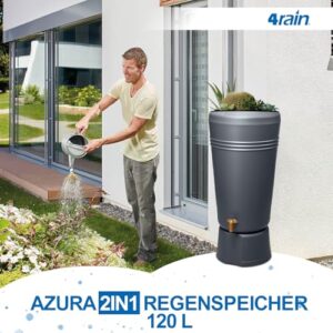 Alternative view of 4rain Azura 2in1 Regentonne 120 Liter Graphite Grey inkl. Pflanzschale und Unterstand - Regenfass mit Hahn - schmale Regenwassertonne in anthrazit - moderner Wassertank für den Garten als Wasserfass
