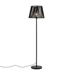 Qazqa Japandi außen Stehleuchte mit Schirm, Stehlampe für den Garten - Virginia - Schwarz, max. 15W, Geeignet für LED, 155cm, IP44, R