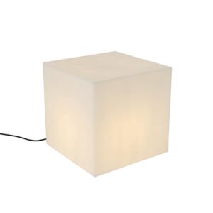Qazqa Modern außen Stehleuchte, Stehlampe für den Garten - Nura - Weiß, max. 23W, Geeignet für LED, 38cm, IP44, Würfel