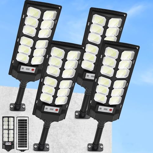 Solar-Stehleuchte – LED-Beleuchtung mit Bewegungssensor | 4 Stück 400 W Sicherheits-Stehleuchte für Parkplatz | für Außen: Hof, Garage, Yard, Garten, Weg, Hinterhof, – Bild 3