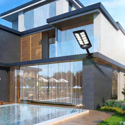 Solar-Stehleuchte – LED-Beleuchtung mit Bewegungssensor | 4 Stück 400 W Sicherheits-Stehleuchte für Parkplatz | für Außen: Hof, Garage, Yard, Garten, Weg, Hinterhof, – Bild 5