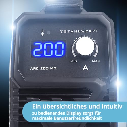 STAHLWERK Elektroden-Schweißgerät ARC 200 MD – MMA (E-Hand) & Lift-TIG (DC) bis 200 A, flexibel einsetzbar ohne Gas, kompakt & 3,4 kg leicht, Smartkühlung, Hotstart-Automatik, Anti-Stick-Funktion – Bild 6