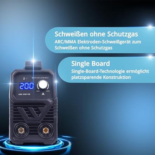 STAHLWERK Elektroden-Schweißgerät ARC 200 MD – MMA (E-Hand) & Lift-TIG (DC) bis 200 A, flexibel einsetzbar ohne Gas, kompakt & 3,4 kg leicht, Smartkühlung, Hotstart-Automatik, Anti-Stick-Funktion – Bild 3