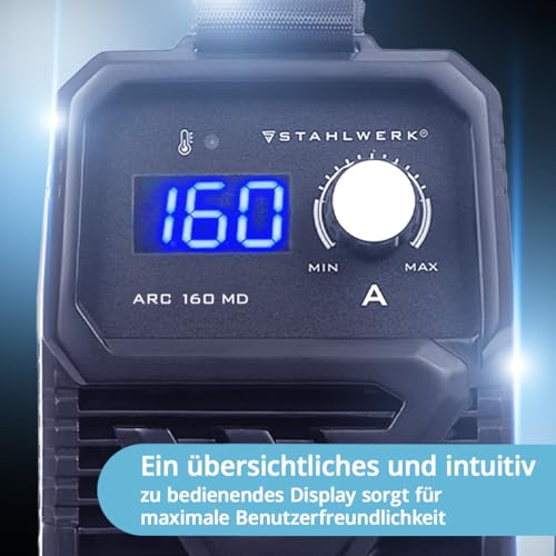 STAHLWERK Elektroden-Schweißgerät ARC 160 MD – Vollausstattung – MMA (E-Hand) bis 160 A, flexibel einsetzbar ohne Gas, kompakt & leicht, DC WIG erweiterbar, Hotstart, Anti-Stick, Smartkühlung – Bild 7