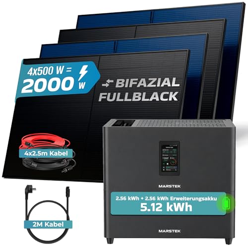SUNNIVA® 2000W Balkonkraftwerk mit 5,12 kWh Speicher MARSTEK Jupiter C Plus, BIFAZIAL FULLBLACK komplett Steckdose, PV Solaranlage Komplettset mit Solarspeicher, 4x 500W N-Type Glas Bifacial PV – Bild 2