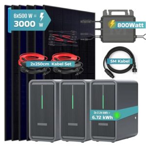 Alternative view of SUNNIVA® 3000W Balkonkraftwerk mit 6,72 kWh Speicher MARSTEK 3x B2500-D, BIFAZIAL FULLBLACK komplett Steckdose, PV Solaranlage Komplettset mit Solarspeicher, 6x 500W N-Type Glas Bifacial Module