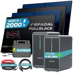 Alternative view of SUNNIVA® 2000W Balkonkraftwerk mit 4.48 kWh Speicher MARSTEK 2x B2500-D, BIFAZIAL FULLBLACK komplett Steckdose, PV Solaranlage Komplettset mit Solarspeicher, 4x 500W N-Type Glas Bifacial Module