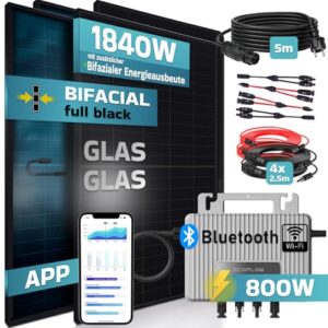 Alternative view of SUNNIVA 1840W Balkonkraftwerk BIFAZIAL FULLBLACK komplett Steckdose ECOFLOW 800W Wechselrichter, PV Solaranlage, 4x 460W Glas-Glas Solarmodule, inkl. 5m Kabel, Bluetooth WIFI, Komplettset