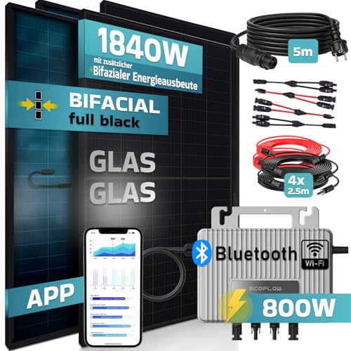 SUNNIVA 1840W Balkonkraftwerk BIFAZIAL FULLBLACK komplett Steckdose ECOFLOW 800W Wechselrichter, PV Solaranlage, 4x 460W Glas-Glas Solarmodule, inkl. 5m Kabel, Bluetooth WIFI, Komplettset – Bild 2