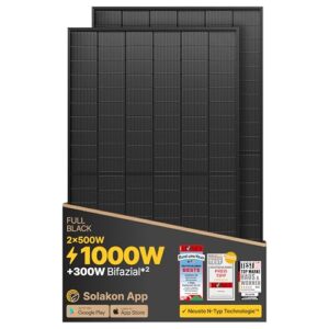 Solakon Solarpanel 500W, Bifazial Glas-Glas N-Type Solarmodul, 40v Full Black Solarmodule/Solar Module für Balkonkraftwerk/Solaranlage, 500w Solar Panel für Photovoltaik Komplettanlage (2 Stk)