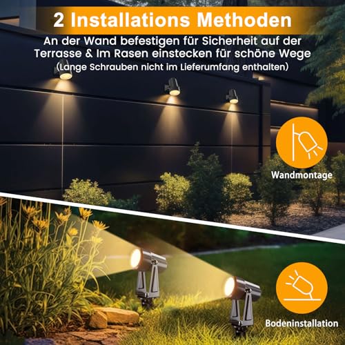 Gartenbeleuchtung mit Strom 35M, 3W*10 Stück Außenbeleuchtung Garten mit Fernbedienung 3000K Warmweiß mit Timer-Funktion, 27V Gartenstrahler LED Außen IP65 Wasserdicht für Weg, Rasen, Hof, Terrasse – Bild 5