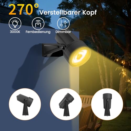 Gartenbeleuchtung mit Strom 35M, 3W*10 Stück Außenbeleuchtung Garten mit Fernbedienung 3000K Warmweiß mit Timer-Funktion, 27V Gartenstrahler LED Außen IP65 Wasserdicht für Weg, Rasen, Hof, Terrasse – Bild 6