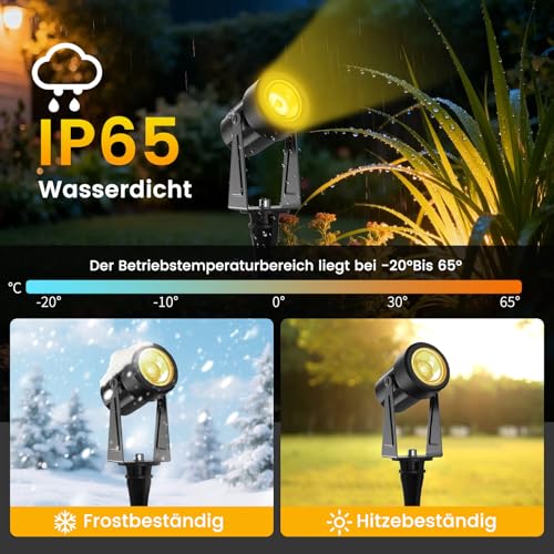 Gartenbeleuchtung mit Strom 35M, 3W*10 Stück Außenbeleuchtung Garten mit Fernbedienung 3000K Warmweiß mit Timer-Funktion, 27V Gartenstrahler LED Außen IP65 Wasserdicht für Weg, Rasen, Hof, Terrasse – Bild 7