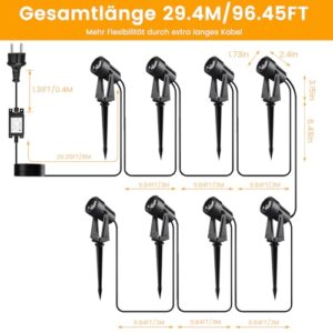 Alternative view of Gartenbeleuchtung mit Strom 29M, 3W*8 Stück Außenbeleuchtung Garten mit Fernbedienung 3000K Warmweiß mit Timer-Funktion, 27V Gartenstrahler LED Außen IP65 Wasserdicht für Weg, Rasen, Hof, Terrasse