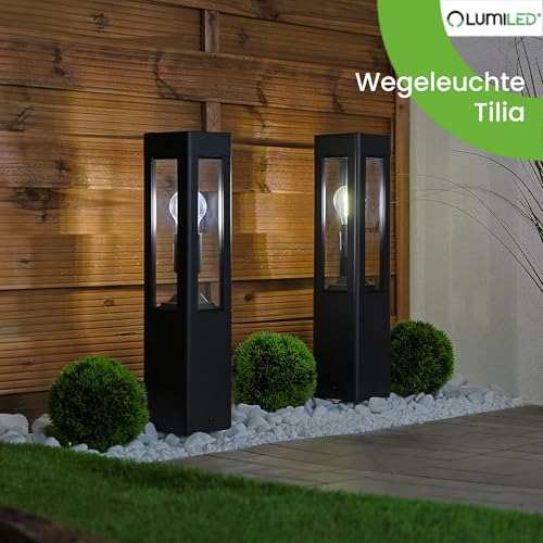 Lumiled Außenleuchte Pollerleuchte Außenstehleuchte Stehlampe Wegeleuchte Gartenleuchte Wegelampe stehend 50 cm IP44 Schwarz rechteckig spritzwasserdicht Aluminium E27 Fassung max 13W – Bild 3