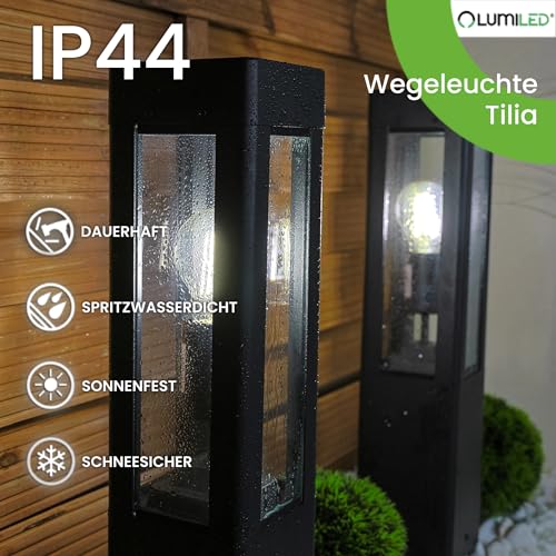Lumiled Außenleuchte Pollerleuchte Außenstehleuchte Stehlampe Wegeleuchte Gartenleuchte Wegelampe stehend 50 cm IP44 Schwarz rechteckig spritzwasserdicht Aluminium E27 Fassung max 13W – Bild 6