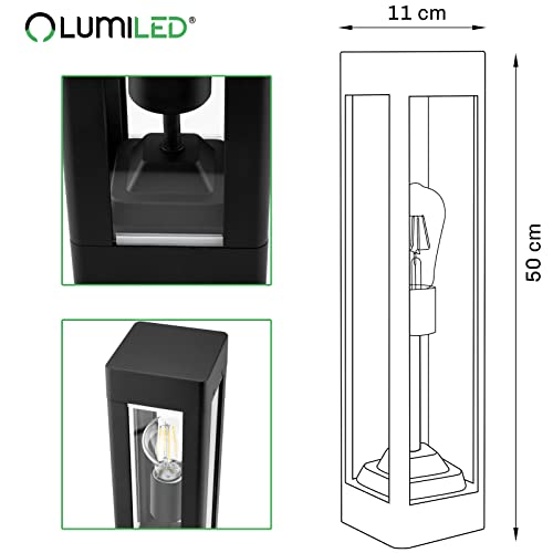 Lumiled Außenleuchte Pollerleuchte Außenstehleuchte Stehlampe Wegeleuchte Gartenleuchte Wegelampe stehend 50 cm IP44 Schwarz rechteckig spritzwasserdicht Aluminium E27 Fassung max 13W – Bild 7