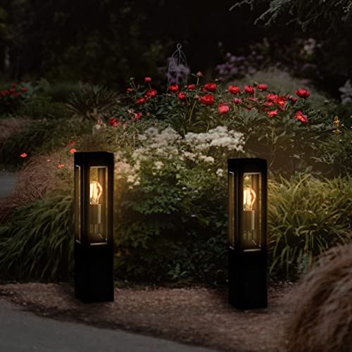 Lumiled Außenleuchte Pollerleuchte Außenstehleuchte Stehlampe Wegeleuchte Gartenleuchte Wegelampe stehend 50 cm IP44 Schwarz rechteckig spritzwasserdicht Aluminium E27 Fassung max 13W – Bild 4