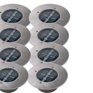 8er SET moderner Solar LED Bodeneinbaustrahler rund in Edelstahl / Glas für Außen