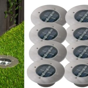 Alternative view of 8er SET moderner Solar LED Bodeneinbaustrahler rund in Edelstahl / Glas für Außen