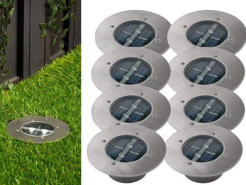 8er SET moderner Solar LED Bodeneinbaustrahler rund in Edelstahl / Glas für Außen – Bild 2