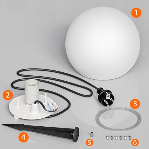 SMART LED Kugelleuchte für Garten IP65 - Satz 25/30/40 cm Kugel Außenleuchte Optik - E27 230V - winterfest - Erdspieße, austauschbare Lichtquelle, Weg- und Gartenbeleuchtung (Ø25/Ø30/Ø40) – Bild 4