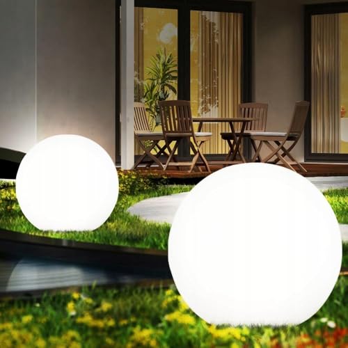 SMART LED Kugelleuchte für Garten IP65 - Satz 25/30/40 cm Kugel Außenleuchte Optik - E27 230V - winterfest - Erdspieße, austauschbare Lichtquelle, Weg- und Gartenbeleuchtung (Ø25/Ø30/Ø40) – Bild 7