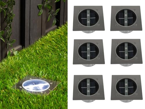 6er SET moderner Solar LED Bodeneinbaustrahler 4-eckig in Edelstahl / Glas für Außen – Bild 2