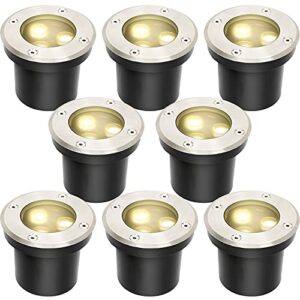 Lospitch 8 Stück Bodenstrahler, 3W Runde LED Bodenleuchte befahrbar, IP65 Wasserdicht Außen Gartenbeleuchtung für Garten Balkon Auffahrt (Warmweiß)