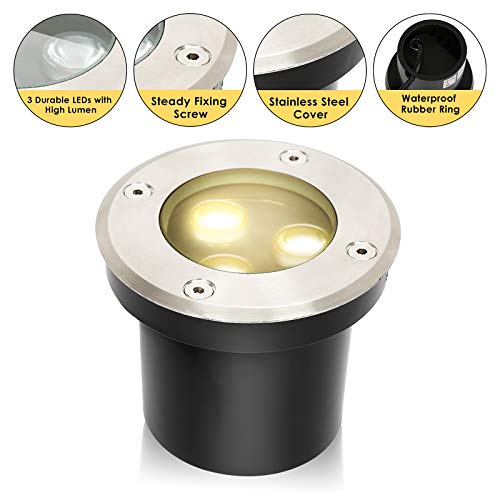 Lospitch 8 Stück Bodenstrahler, 3W Runde LED Bodenleuchte befahrbar, IP65 Wasserdicht Außen Gartenbeleuchtung für Garten Balkon Auffahrt (Warmweiß) – Bild 5