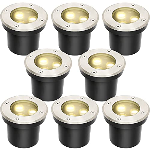 Lospitch 8 Stück Bodenstrahler, 3W Runde LED Bodenleuchte befahrbar, IP65 Wasserdicht Außen Gartenbeleuchtung für Garten Balkon Auffahrt (Warmweiß)