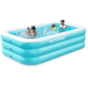 Sloosh Aufblasbarer Swimmingpool mit Sitzen, 304,8 x 182,8 x 55,8 cm, verdickter Aufstellpool für Familien, ideal für Sommer-Wasserpartys im Garten, auf der Terrasse oder dem Rasen, Cyan
