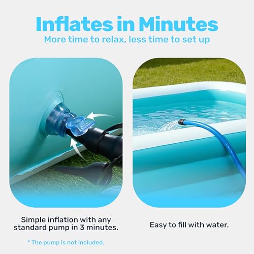 Sloosh Aufblasbarer Swimmingpool mit Sitzen, 304,8 x 182,8 x 55,8 cm, verdickter Aufstellpool für Familien, ideal für Sommer-Wasserpartys im Garten, auf der Terrasse oder dem Rasen, Cyan – Bild 3